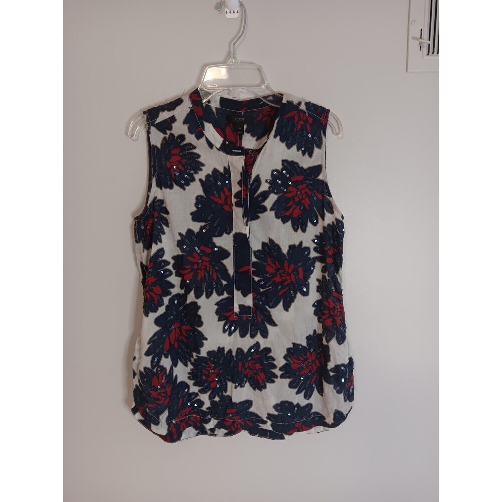 J Crew Sequin Floral Sleeveless Blouse Top Sz 0 Style B8767
